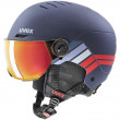Kask narciarski dla dzieci Uvex Rocket Jr. Visor ciemnoniebieski navy - red stripes