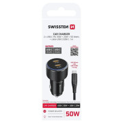 Adapter Swissten Car Charger 2X USB-C PD, 50W + cabel USB-C / USB-C, 1 m