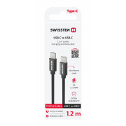 Kabel do ładowania i przesyłania danych Swissten Textile USB-C / USB-C 1,2 m czarny černá