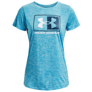 Koszulka damska Under Armour Tech Twist Box LU SSC niebieski Fuse Teal / Capri / White