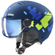 Kask narciarski dla dzieci Uvex Rocket Jr. Visor niebieski/zielony blue puzzle