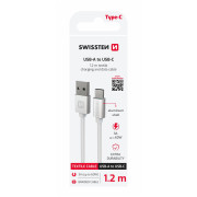 Kabel do ładowania i przesyłania danych Swissten Textile USB / USB-C 1,2 m srebrny stříbrná