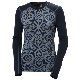 Damska koszulka Helly Hansen W Lifa Merino Midw Gra Crew czarny/szary 600 Navy Nordic Rose Aop