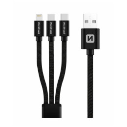 Kabel do ładowania i przesyłania danych Swissten DATA CABLE TEXTILE 3in1 1,2 M BLACK czarny