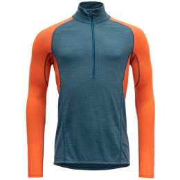Męska koszulka Devold Running Merino 130 Zip Neck Man niebieski/pomarańczowy Pond