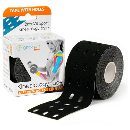 Taśma kinesiotaping BronVit Sport Kinesio Tape děrovaný czarny