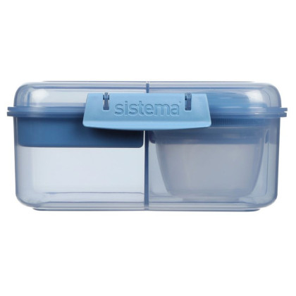 Pojemnik śniadaniowy Sistema OBP To Go Tříkomorová krabička s nádobou na jogurt a 2 tácky 1,25 l niebieski