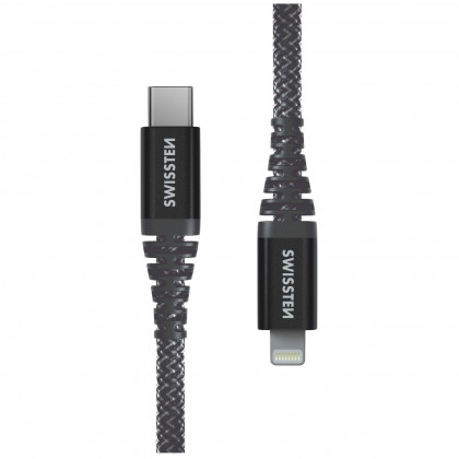 Kabel do ładowania i przesyłania danych Swissten Kevlar USB-C/Lightning 1,5 m ciemnoszary Antracit