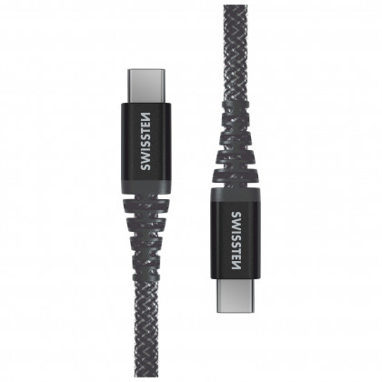Kabel do ładowania i przesyłania danych Swissten Kevlar USB-C/USB-C 1,5 m ciemnoszary Antracit
