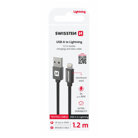 Kabel do ładowania i przesyłania danych Swissten Textile USB / Lightning 1,2 m