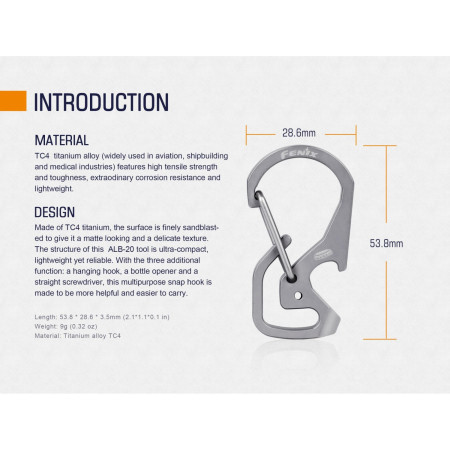 Karabinek Fenix Multifunkcyjny tytanowy karabinek Fenix ALB-20
