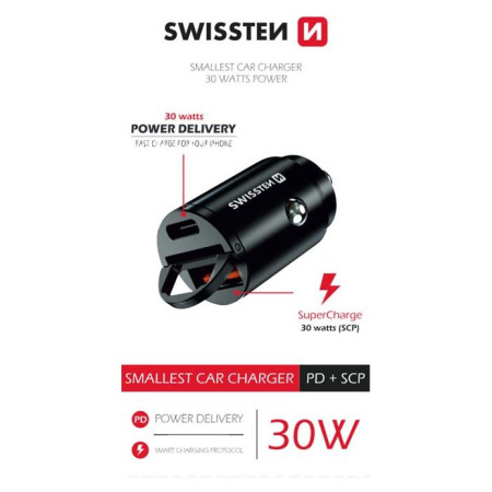 Przejściówka do gniazda samochodowego Swissten Car Charger 30W
