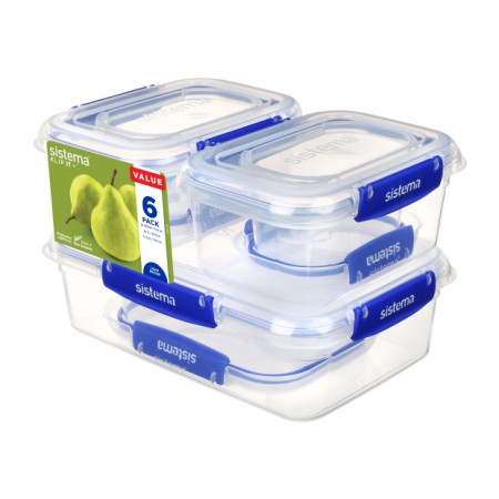 Pudełko na jedzenie Sistema 6 Pack Essentials Klip It Plus Transparent Transparent with blue clips