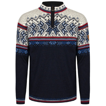 Męski sweter Dale of Norway Vail Masc Sweater ciemnoniebieski Midnightnavy Redrose Offwhite
