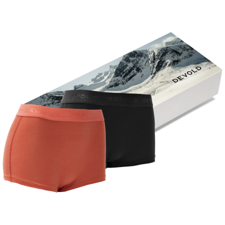 Damskie bokserki Devold Breeze Merino 150 Hipster Wmn 2Pk pomarańczowy/czarny Black/Coral