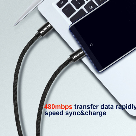 Kabel do ładowania i przesyłania danych Swissten Textile USB-C / USB-C 2 m