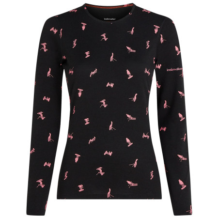 Damska koszulka Icebreaker Women Merino 200 Oasis LS Crewe Snow Day czarny Blck/Acdpnk/Aop