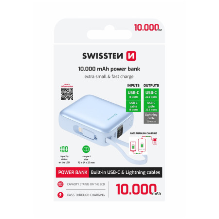 Powerbank Swissten Space 10000 mAh USB-C + Lightning niebieski modrá