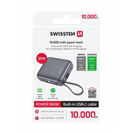 Powerbank Swissten Space 10000 mAh, 35W USB-C srebrny stříbrná