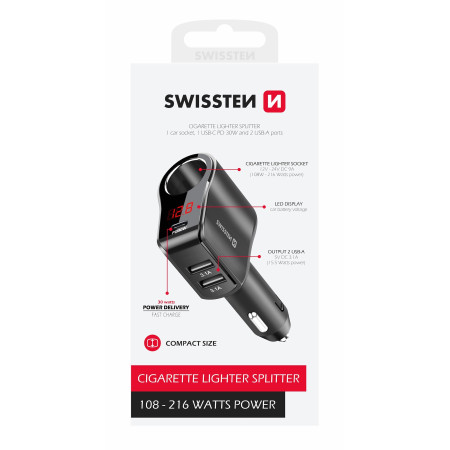 Przejściówka do gniazda samochodowego Swissten Car Adapter Compact 108W - 216W