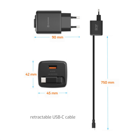 Adapter Swissten SlideCharge Gan 30W, 1X USB-A 18W