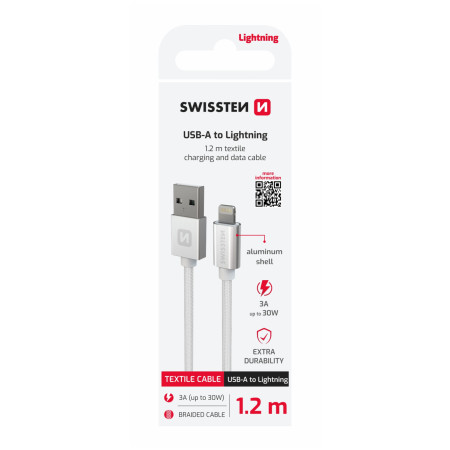 Kabel do ładowania i przesyłania danych Swissten Textile USB / Lightning 1,2 m