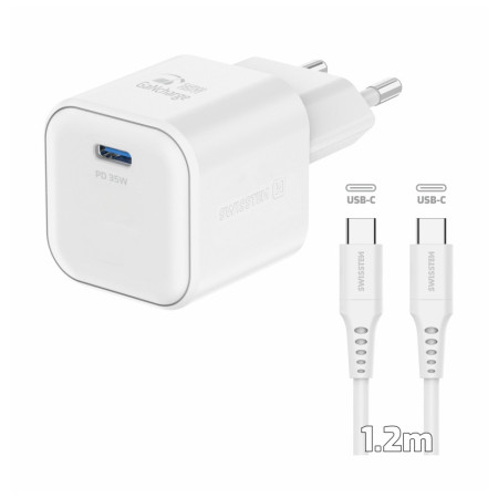 Adapter Swissten GaN 1x USB-C 35W + kabel do przesyłu danych USB-C 1,2 m