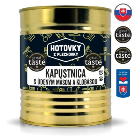 Zupa Hotovky z plechovky Kapuśniak z wędzonym mięsem i kiełbasą 800ml