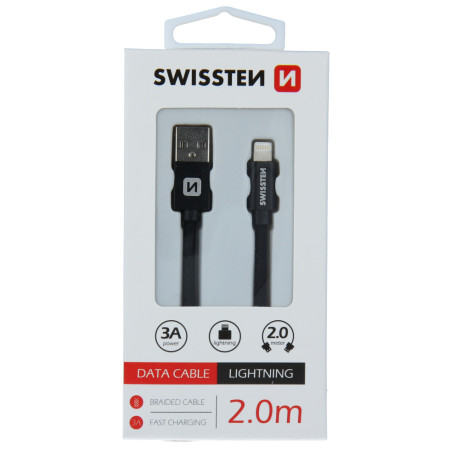 Kabel do ładowania i przesyłania danych Swissten Textile USB / Lightning 2 m czarny černá
