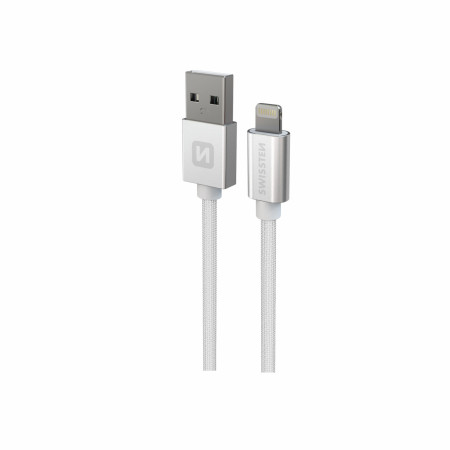 Kabel do ładowania i przesyłania danych Swissten Textile USB / Lightning 1,2 m srebrny stříbrná