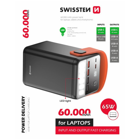 Powerbank Swissten Power Line 60000 mAh 65W