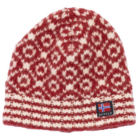 Czapki zimowe Devold Svalbard Wool Beanie czerwony/biały HINDBERRY/OFFWHITE
