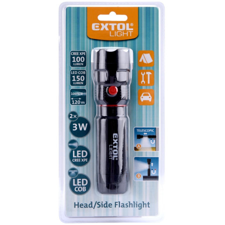 Latarka Extol 100lm, CREE + 150lm, COB