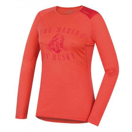 Damska koszulka Husky Merino 100 dl. rukáv Puppy różowy Peach