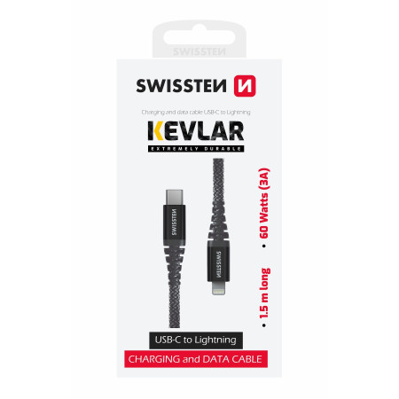 Kabel do ładowania i przesyłania danych Swissten Kevlar USB-C/Lightning 1,5 m