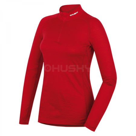 Damska koszulka Husky Merino zip, dl.rukáv czerwony