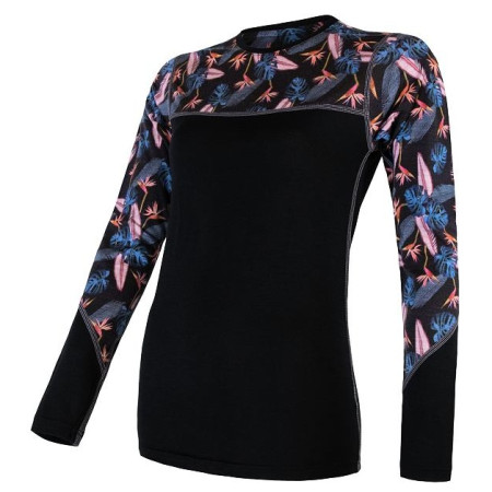 Damska koszulka Sensor Merino Impress (long sleeve) czarny/niebieski Blk/Floral