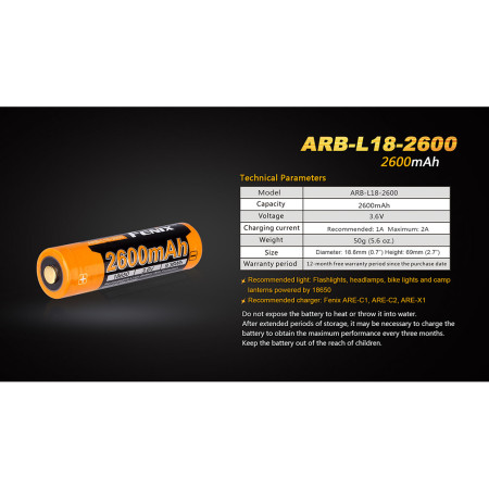 Akumulatorki Fenix 18650 2600 mAh (Li-Ion)
