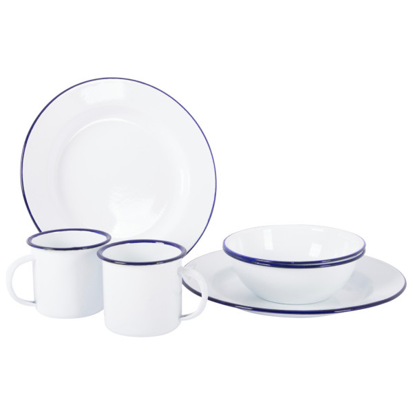 Zestaw naczyń Bo-Camp Tableware enamel 6 pcs biały/niebieski Blue