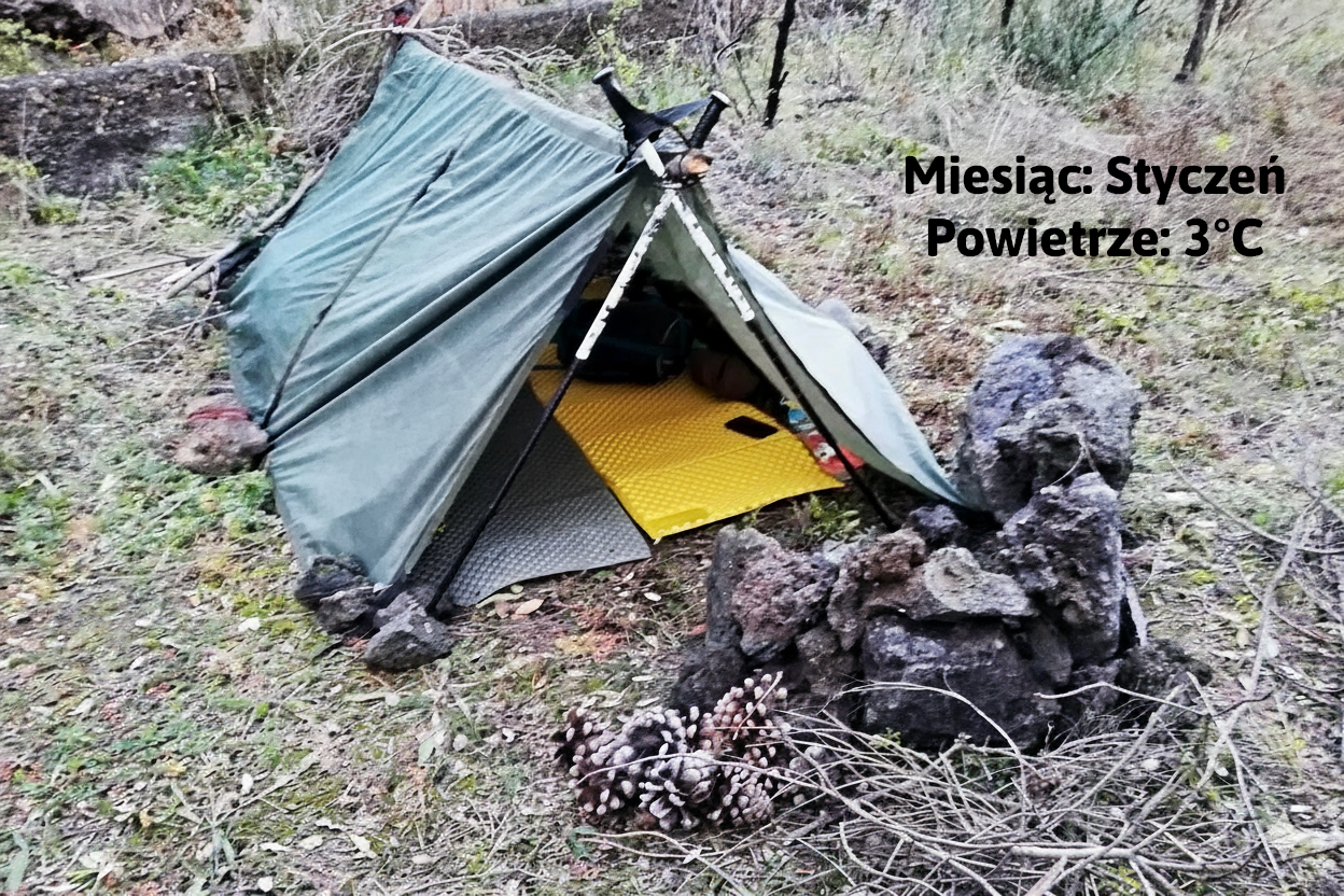 Nocleg zimą pod namiotem